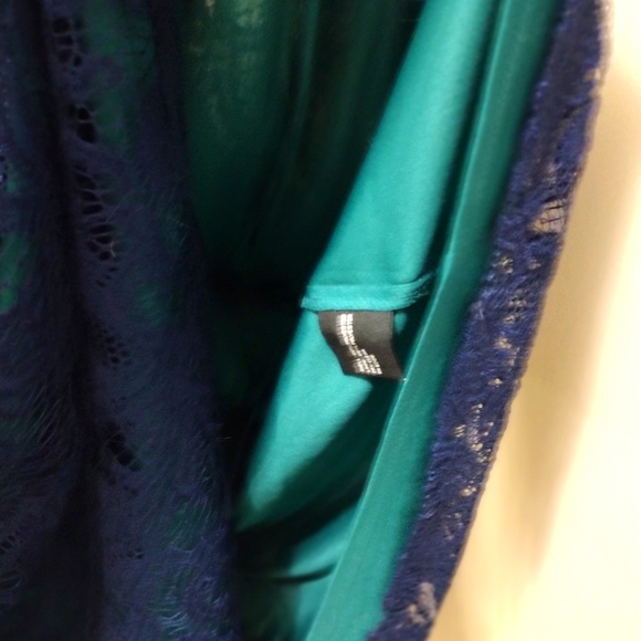 Vintage-Inspired Sleeveless Lace Navy and Green Dress - Picture 5 of 5